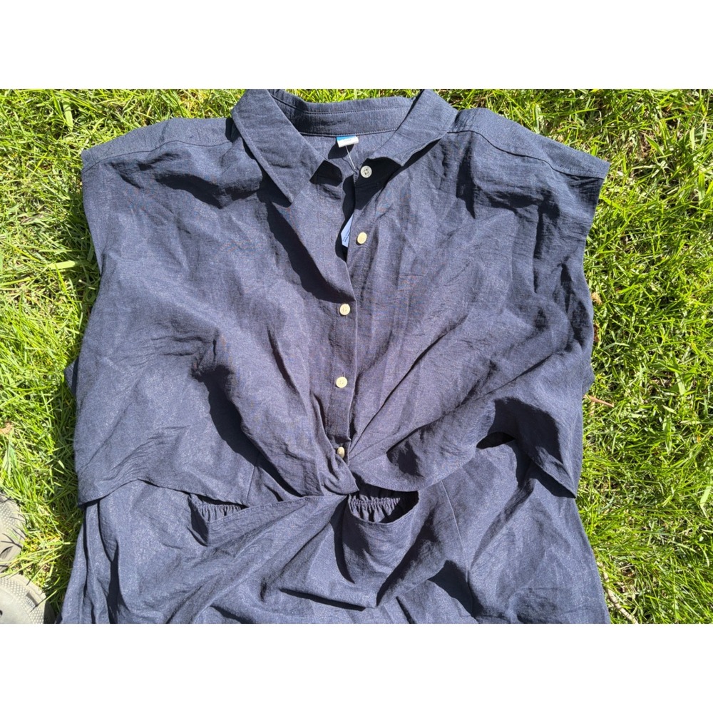 Old Navy NWT Womens 2X Navy Blue Drapey Twist Front Linen Blend Midi Dress - Picture 2 of 7